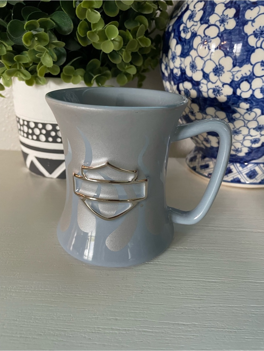 Harley Davidson Blue And Silver Coffee Mug With Chrome Logo